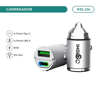 Carregador Veicular Imenso IMS-214 30w Fast Turbo Type-c/lightning
