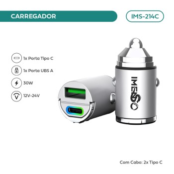 Carregador Veicular Imenso IMS-214C 30w Fast Turbo 3.0 C/ Cabo Type-c