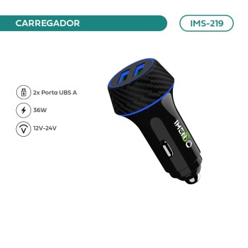 Carregador Veicular Imenso IMS-219 Quick Charge 36w 2x Usb-a Cor Preto