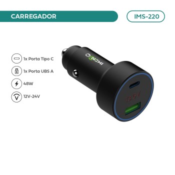 Carregador Veicular Imenso IMS-220 Super Charge 48w Type-c/usb-a