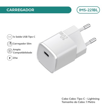 Carregador Turbo 20w Usb-c Imenso E Cabo Para iPhone Branco IMS-221BL