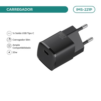 Carregador De Parede Imenso C/ 1 Saída Type-c 110-240v IMS-221P