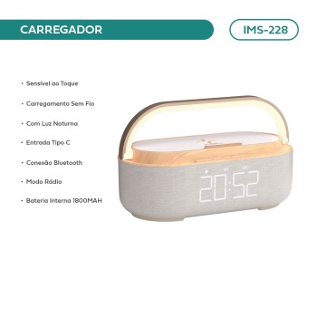 Carregador Indução C/ Led E Caixa De Som Imenso  Cor Cinza IMS-228