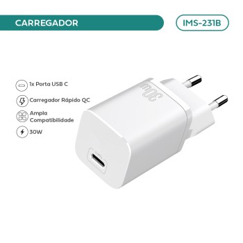 Carregador De Parede Imenso C/ 1 Saída Slim Type-c 110-240v IMS-231B