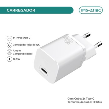 Carregador Imenso C/ 1 Saída Slim Type-c 110-240v C/ Type-c Cor Branco IMS-231BC