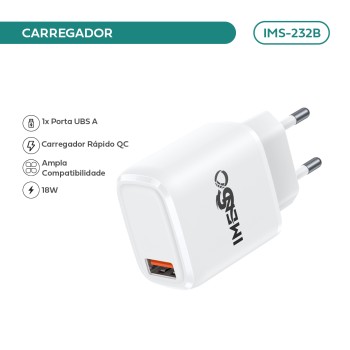Carregador De Parede Imenso 18w C/ 1 Saída Usb-a Bivolt IMS-232B