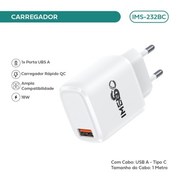 Carregador Turbo 18w Para Android Tipo-C Bivolt IMS-232BC