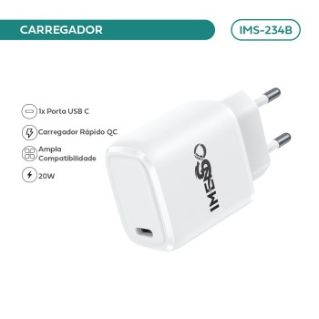 Carregador De Parede Imenso 50/60hz C/ 1 Saída Type-c IMS-234B