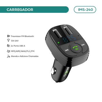 Carregador Veicular Imenso 70w Quickcharge 2x Usb-a Cor Preto IMS-240