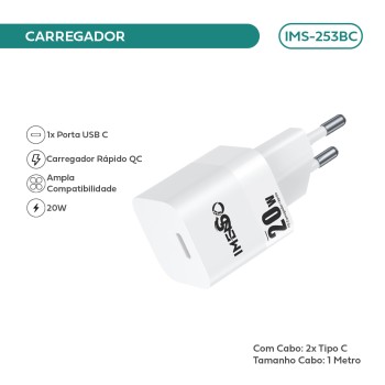 Carregador Imenso 20w 1 Saída Type-c C/ Cabo Type-c IMS-253BC