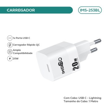 Carregador Imenso 20w 1 Saída Type-c C/ Cabo Type-c IMS-253BL