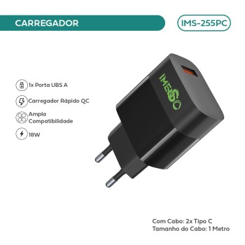 Carregador Imenso C/ 1 Saída Usb-a Bivolt C/ Cabo Type-C IMS-255PC