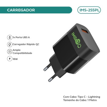 Carregador Imenso C/ 1 Saída Usb-a Bivolt C/ Cabo Lightning IMS-255PL