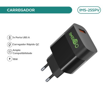 Carregador Imenso C/ 1 Saída Usb-a Bivolt C/ Cabo USB A-MICRO USB IMS-255PV