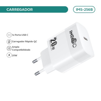 Carregador Imenso 20w C/ 1 Saída Type-c Bivolt IMS-256B