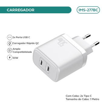 Carregador Imenso 2 Saídas Type-c  C/ Cabo Type-c IMS-277BC
