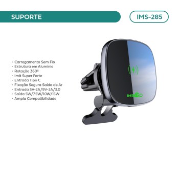 Suporte Veicular Magnético com Carregamento Sem Fio 15W Imenso IMS-285