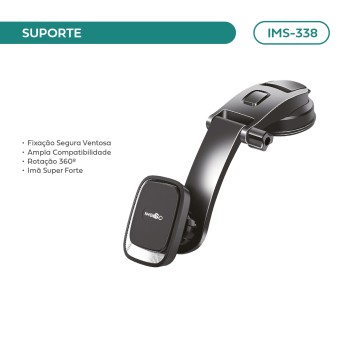 Suporte Veicular Imã Super Forte Fixação Segura Imenso Cor Preto IMS-338