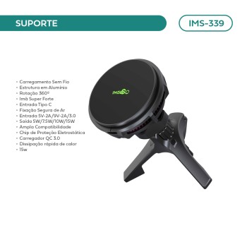 Suporte Veicular Imenso com Carregamento Sem Fio 15W IMS-339 