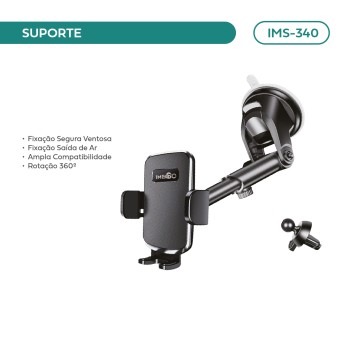 Suporte Veicular 2 Em 1 Para Celular Imenso Cor Preto IMS-340