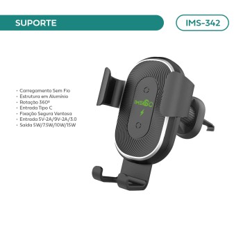 Suporte Veicular C/ Carregamento Indução Imenso Rotação 360° Cor Preto IMS-342