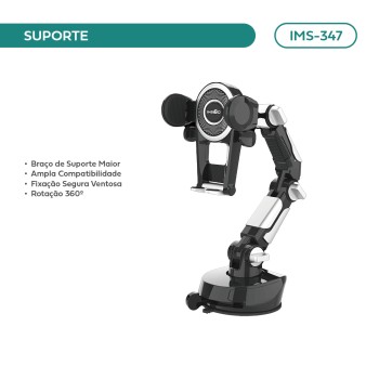 Suporte Veicular Braço Maior Rotação 360° Fix Segura Imenso Cor Preto IMS-347