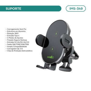 Suporte Veicular Imã Forte 360 Carregador S/ Fio Imenso Cor Preto IMS-349