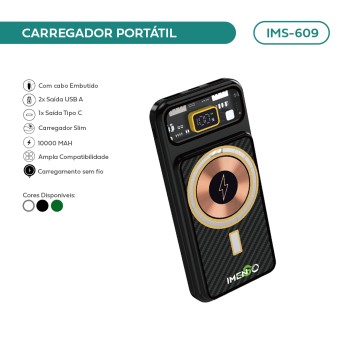 Power Bank Imenso 22,5w 10000mah Cor Preto IMS-609