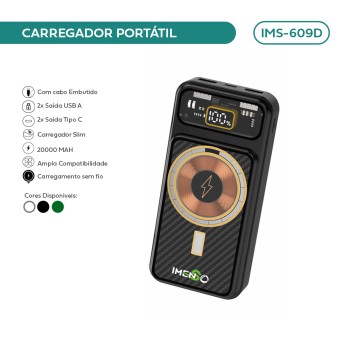 Power Bank Imenso 22,5w 20000mah Cor Preto IMS-609D