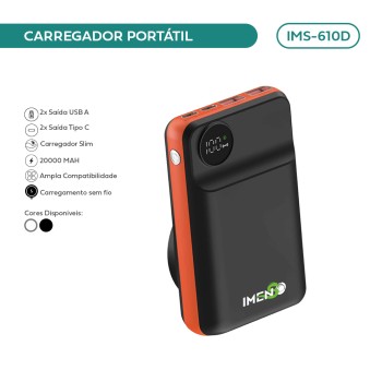Powerbank 22.5w 20000mah Cor Preto IMS-610D