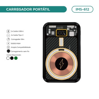 Power Bank 10000mah 22.5 Imenso Cor Preto IMS-612