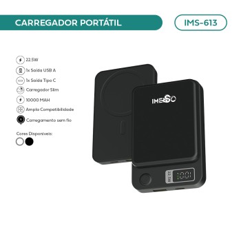 Power Bank 10000mah 22,5w Imenso Preto IMS-613