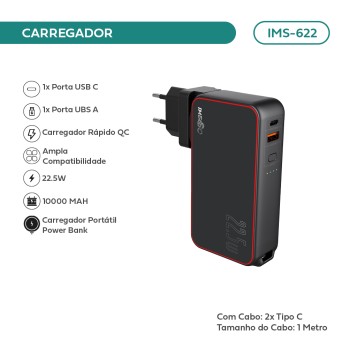 Carregador Tomada E Powerbank 2 Em 1 Imenso 9600mah Super IMS-622