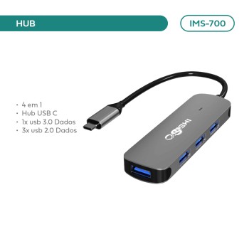 Adaptador Hub Imenso Entrada Type-A Quickcharge  4 Portas Cor Cinza IMS-701