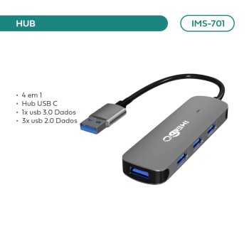 Adaptador Hub Imenso Entrada Type-C Quickcharge Usb-C 4 Portas Cor Cinza IMS-701