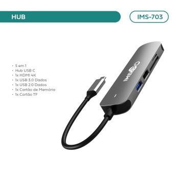 Adaptador Hub Imenso Type-c 2 Portas Usb-a 1 Microsd 1 Hdmi IMS-703