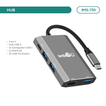 Adaptador Hub Imenso 3 Usb-a 1 Hdmi 1 Type-c Cor Cinza IMS-710