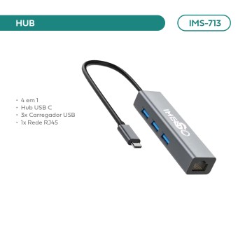 Adaptador Hub Imenso 4 Portas 3 Usb-a 3.0 1 Rj45 IMS-713