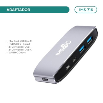 Adaptador Hub Imenso Quadrado 5 Portas Em 1 Alumínio Usb-c Cor Cinza IMS-716