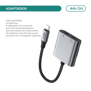 Adaptador Imenso  Áudio P2 com Carregamento Lightning IMS-720