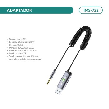 Transmissor Imenso Adaptador FM Bluetooth com Leitor TF IMS-722