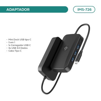 Adaptador Hub Imenso Type-c C/ 3 Usb 1 Type-c 1 Hdmi S/ Fio IMS-726