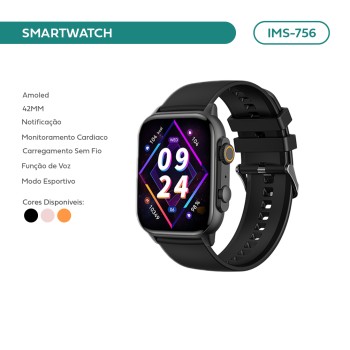 Smartwatch Relógio Imenso Amoled Bluetooth 42mm Preto IMS-756