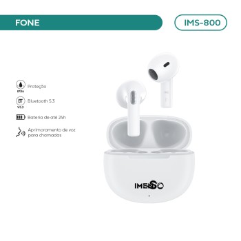 Fone De Ouvido Imenso Bluetooth 5.3 6h Ipx4 Enc 10m Cor Branco IMS-800