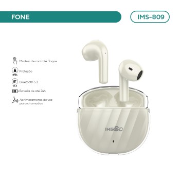 Fone De Ouvido Imenso Bluetooth 5.3 24h Cor Creme  IMS-809