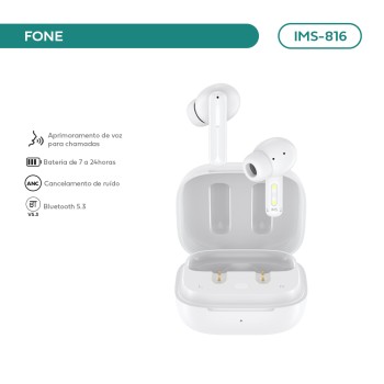 Fone De Ouvido Imenso Anc Bluetooth 5.1 24h Quad Mic Cor Branco IMS-816