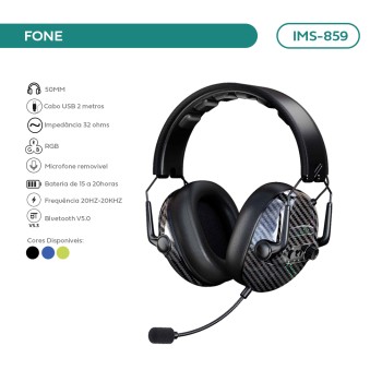 Headset Gamer Bluetooth Com Cabo 2m, 20h De Bateria, Imenso Cor Preto IMS-859