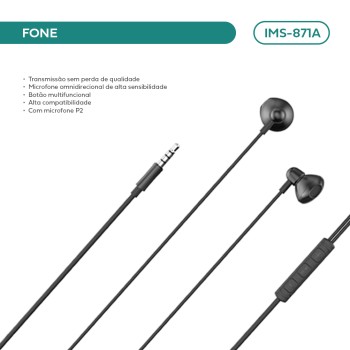 Fone De Ouvido C/ Fio Imenso C/ Mic Omnidireciona P2 IMS-871A