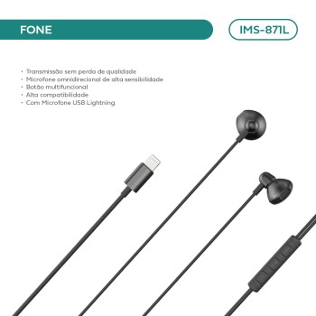 Fone De Ouvido C/ Fio Imenso Mic Omnidirecional C/ Lightning ims-871L