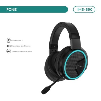 Headset Gamer Cancelamento De Ruído Anc Bluetooth IMS-890